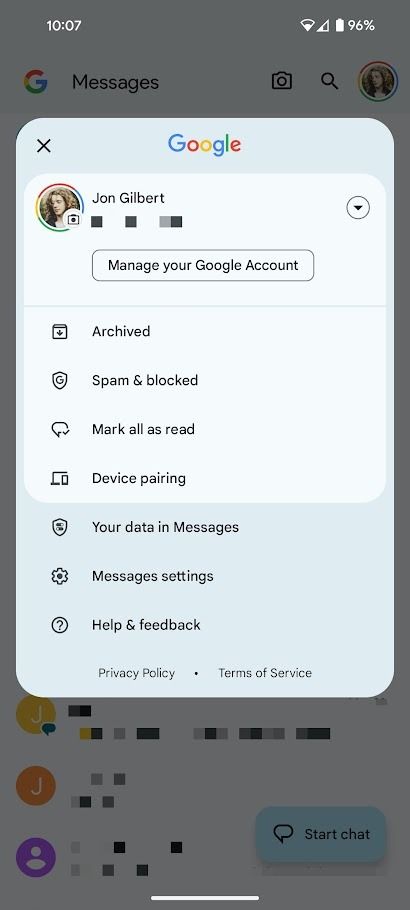 configurações do aplicativo mensagens do Google