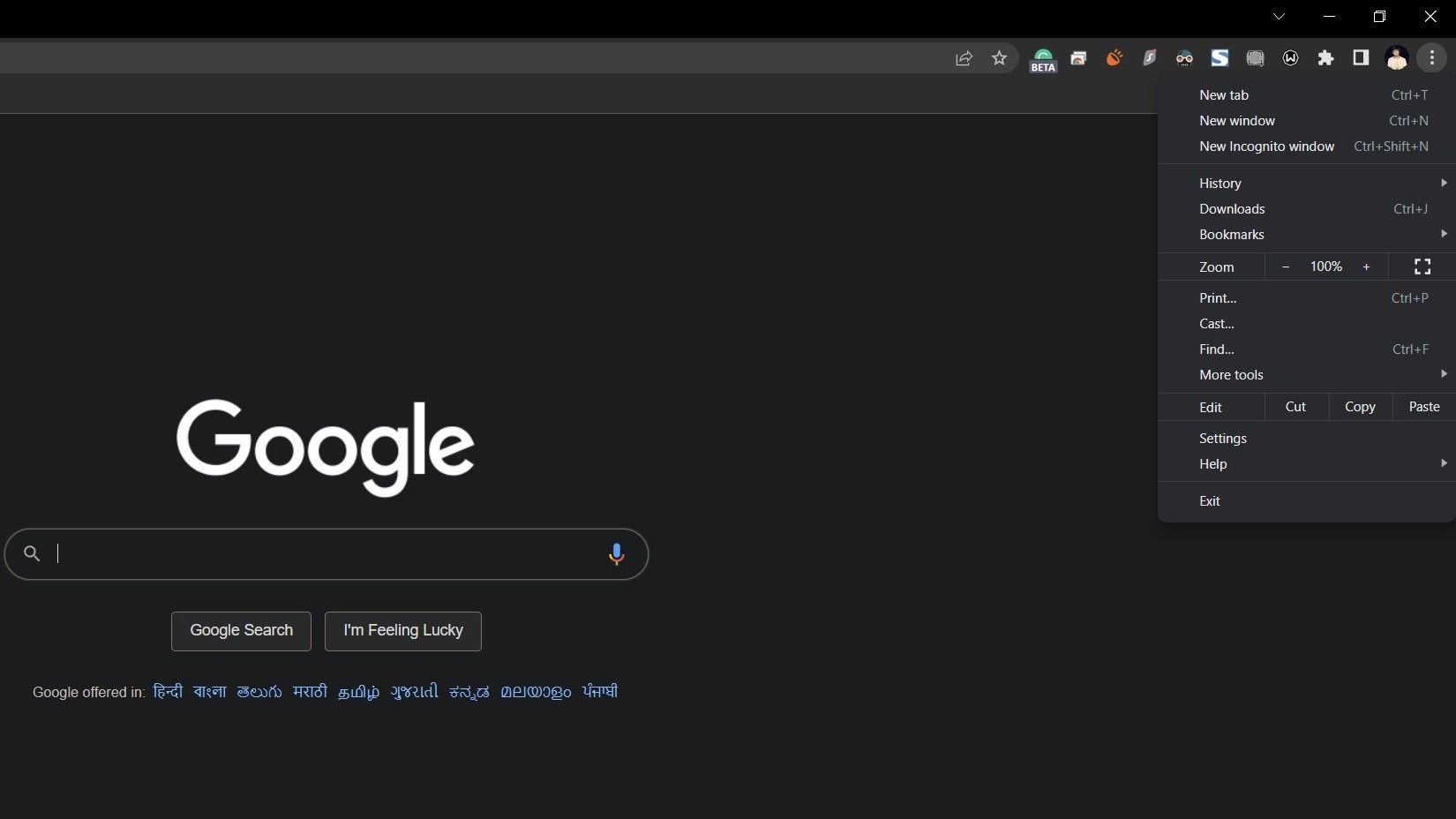 Opções de zoom no Google Chrome no Windows