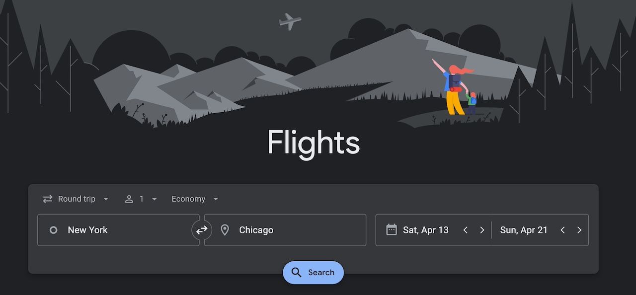 Menu de voos no site do Google Flights