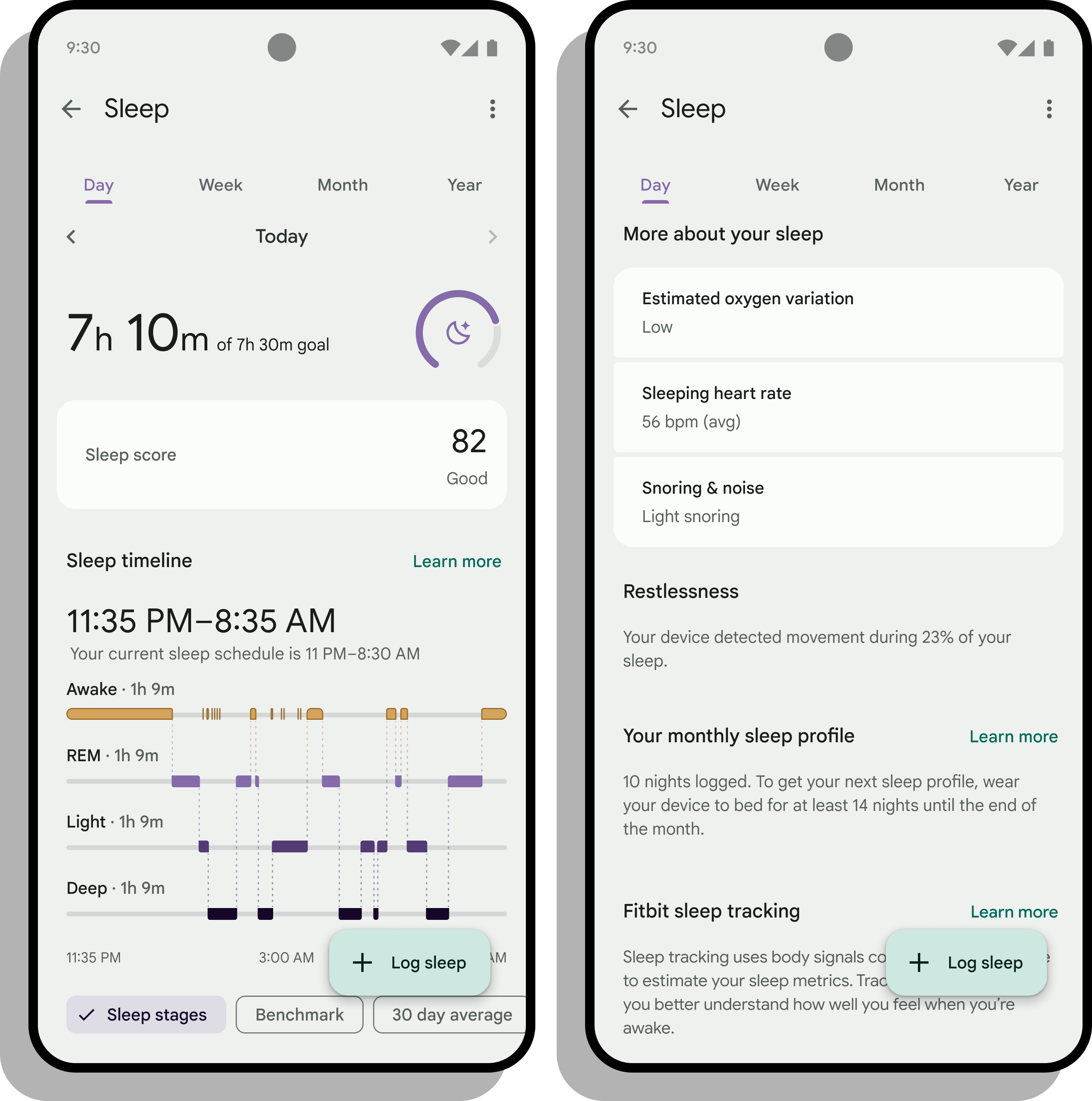 Nova visualização do sono no aplicativo Fitbit