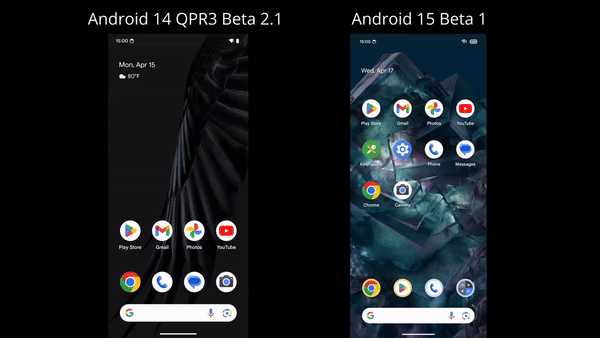 Nova animação do Pixel Launcher no Android 15 Beta 1