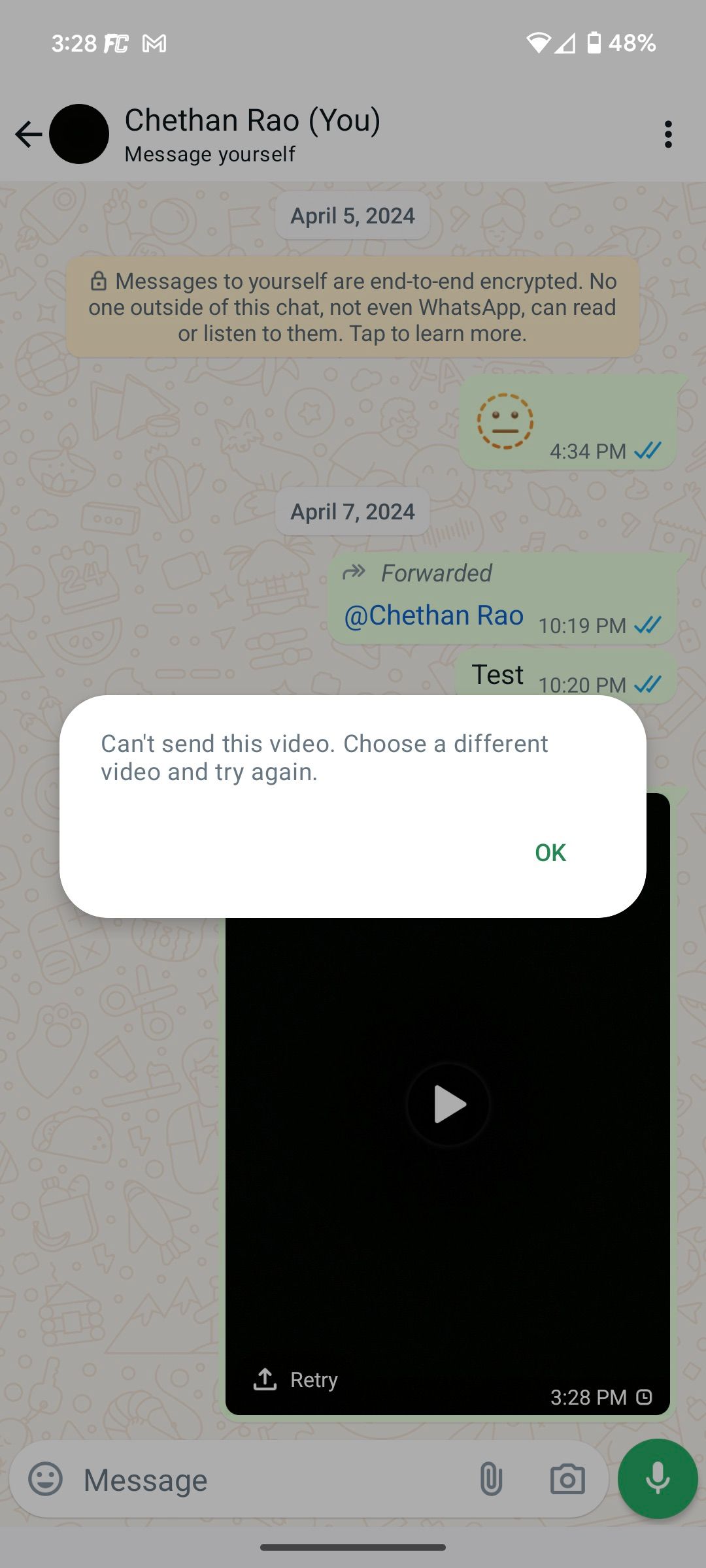 Bug no compartilhamento de vídeos do WhatsApp