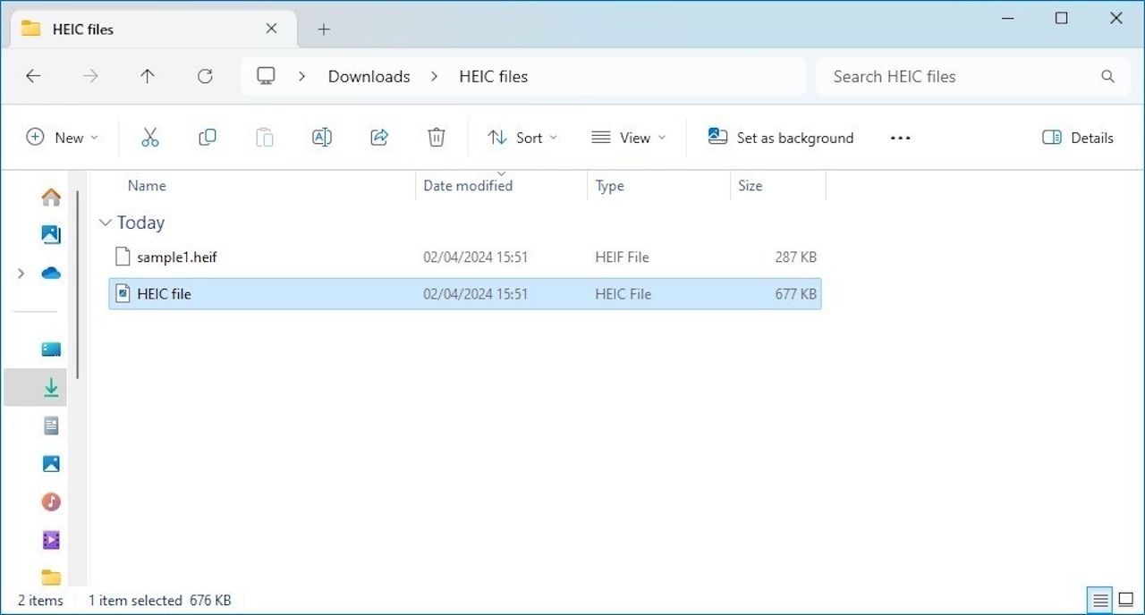 Arquivo HEIC no Windows 10 File Explorer