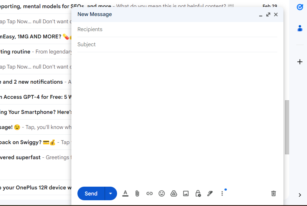 Captura de tela mostrando a opção para redigir um novo e-mail no Gmail