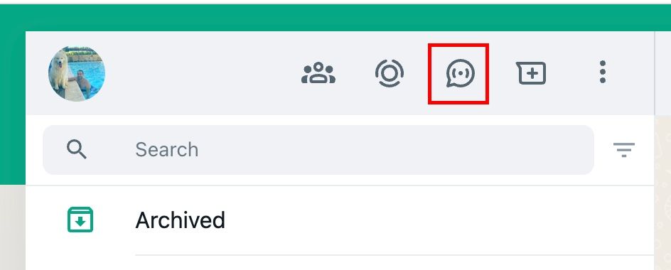 WhatsApp Web mostrando o menu superior