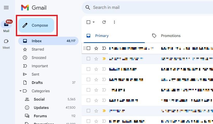 Captura de tela destacando o botão Escrever no Gmail para desktop