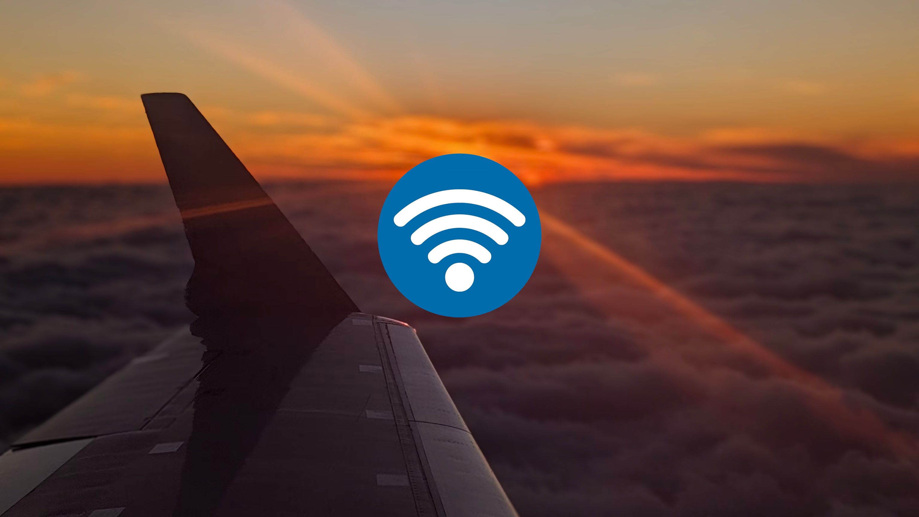 Logotipo Wi-Fi e foto de um pôr do sol visto de um avião