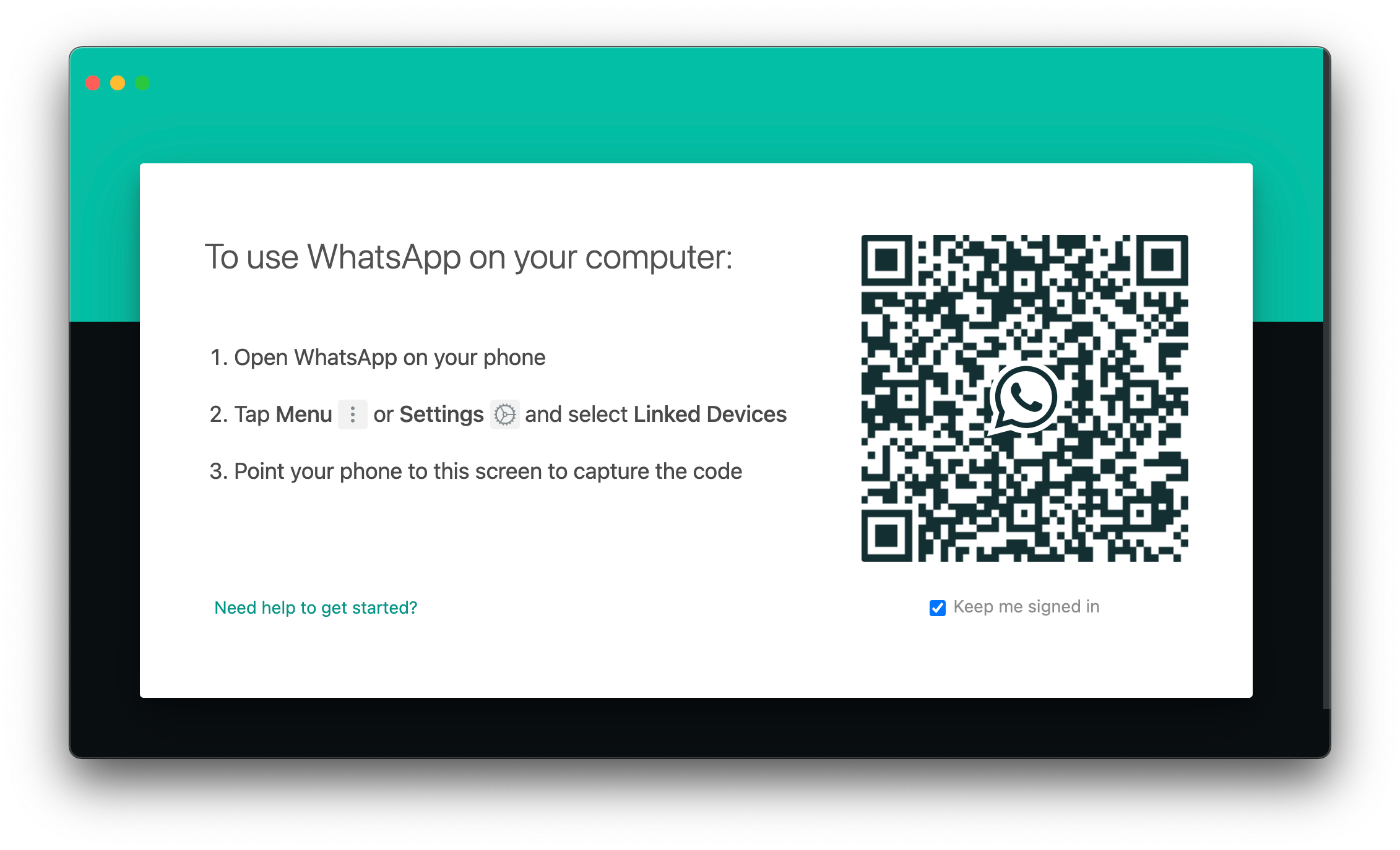 Digitalize o código QR na área de trabalho do WhatsApp