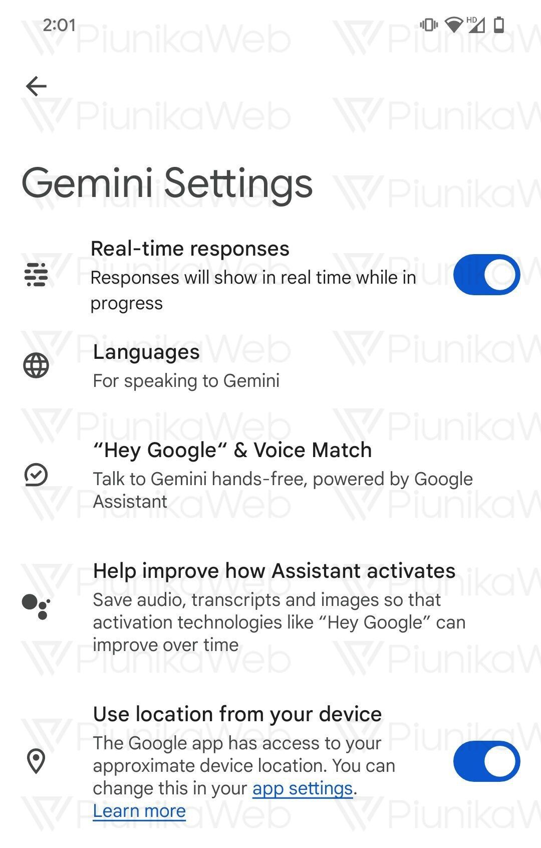 O aplicativo Google Gemini no Android produz respostas em tempo real