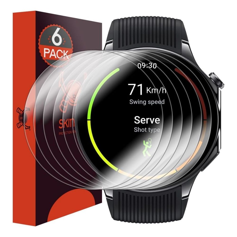 Skinomi TechSkin para OnePlus Watch 2 ao lado da embalagem