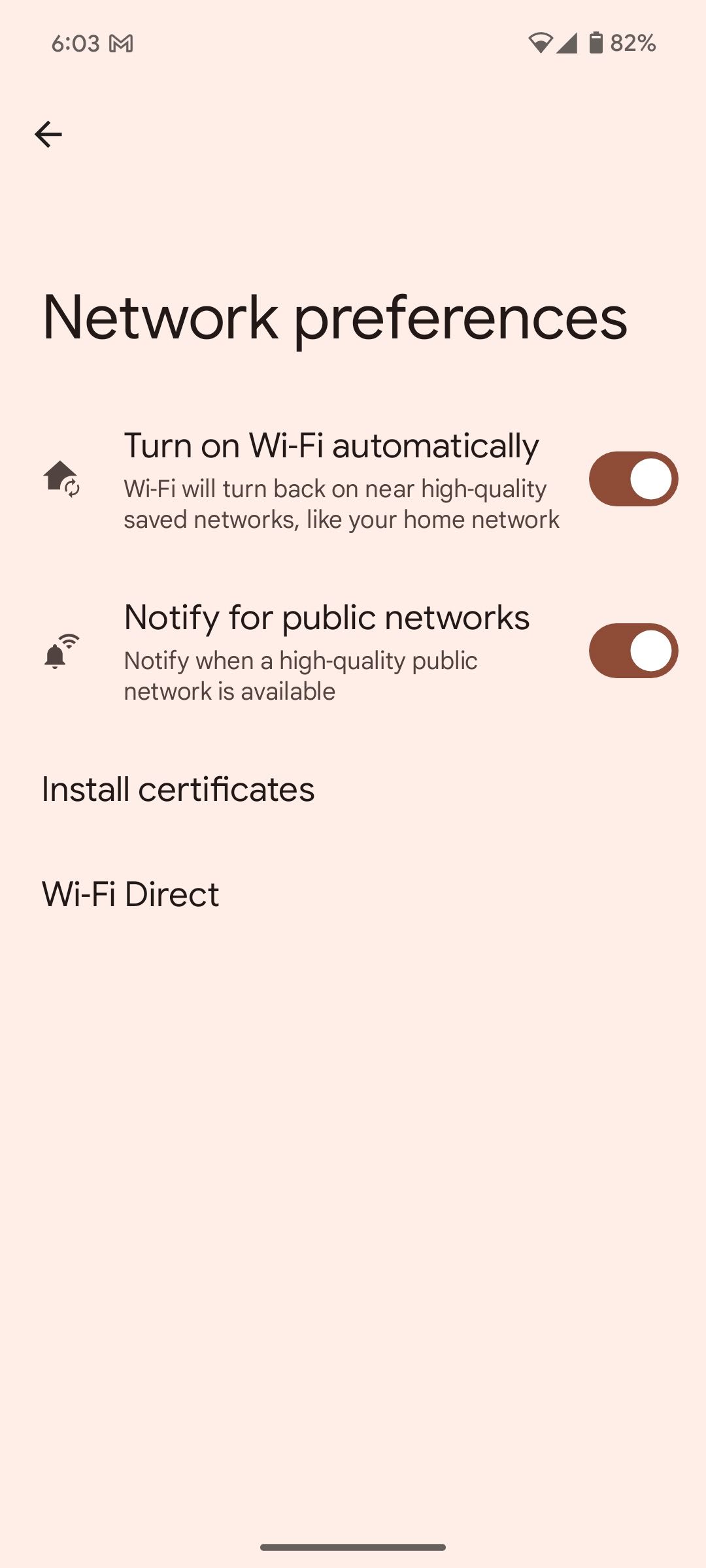 Preferências de rede estável do Android 14