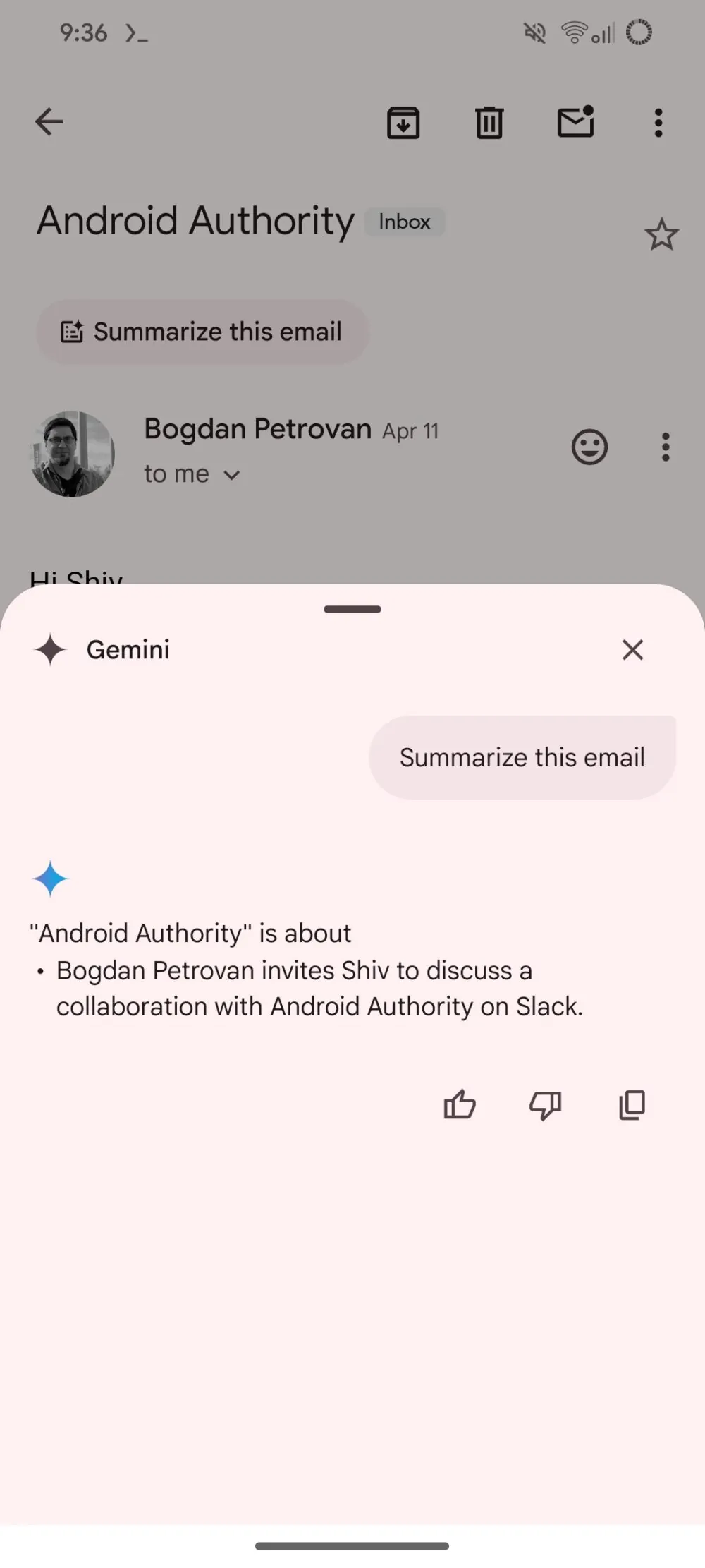 Recurso de resumo de e-mail do Gmail baseado no Gemini