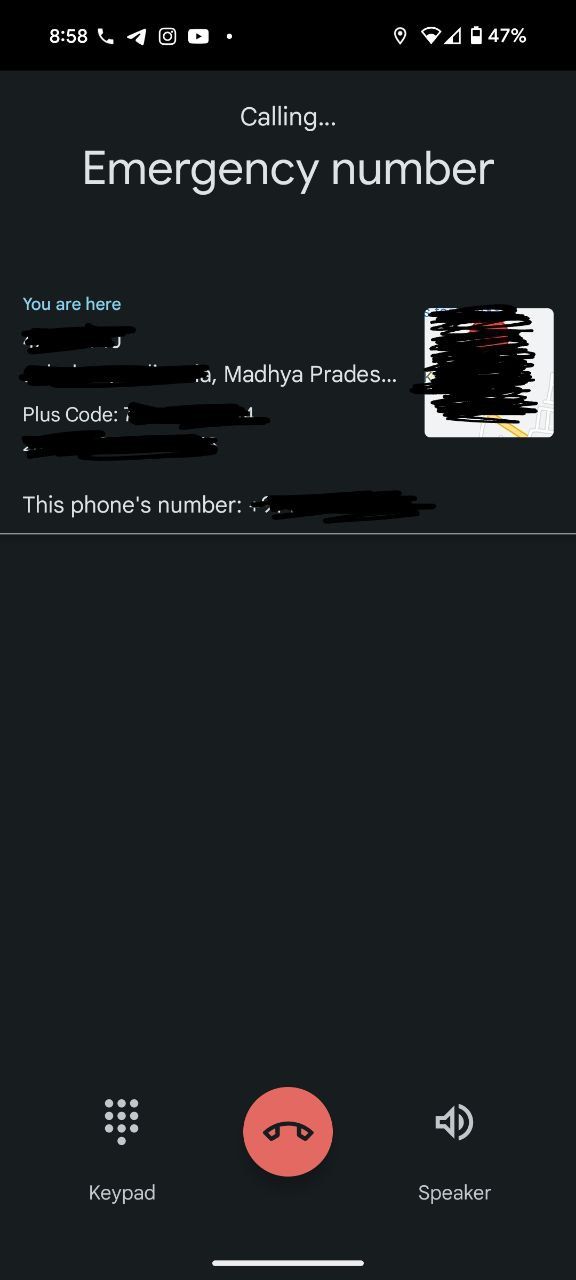 IU de chamada de número de emergência no aplicativo Google Phone