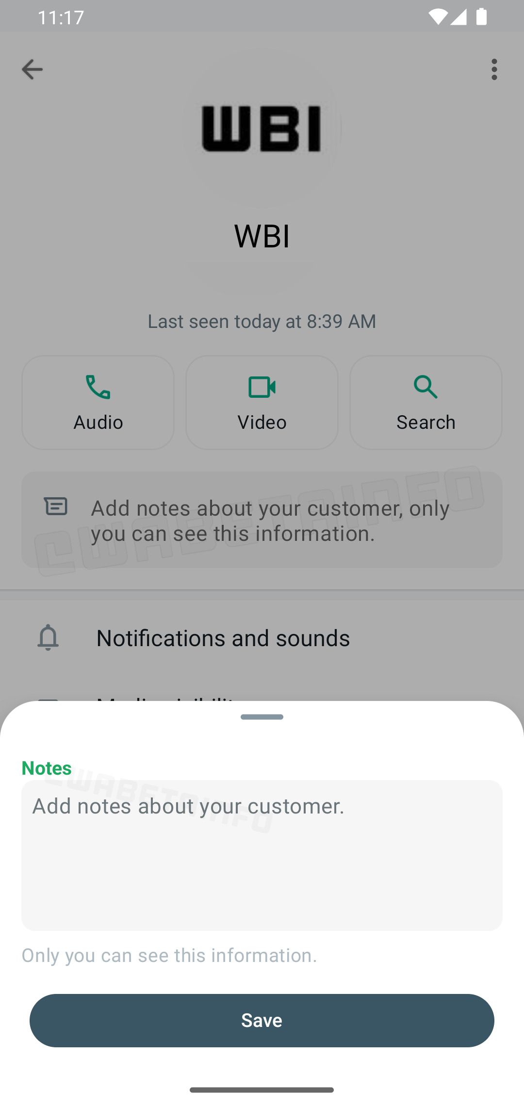Uma captura de tela da funcionalidade de notas anexadas do WhatsApp beta