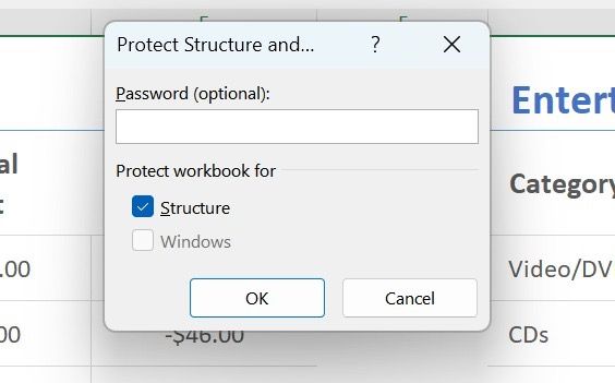 Proteja a estrutura do Excel