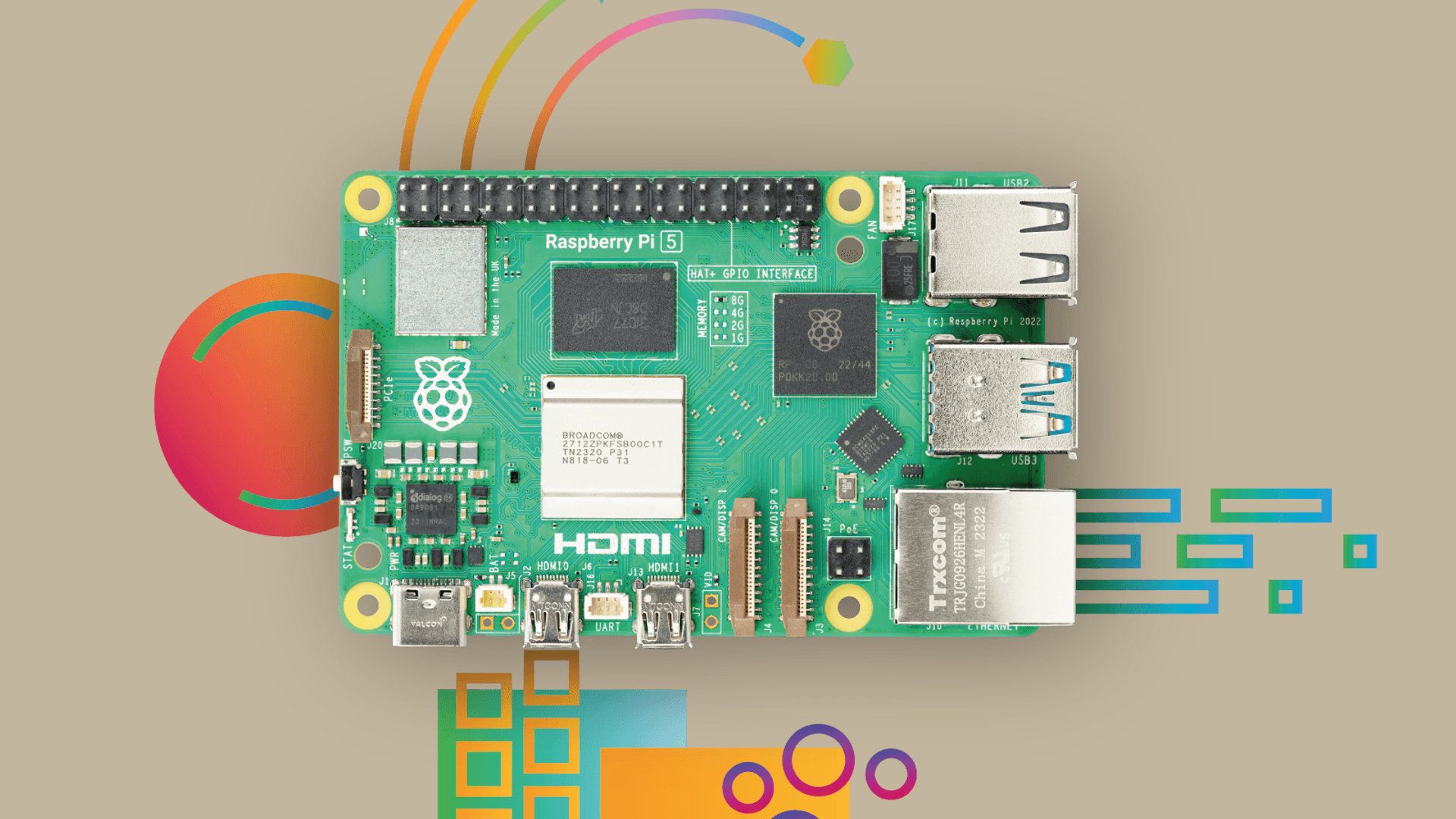 O Raspberry Pi 5 é um computador barato de placa única com várias portas de expansão.