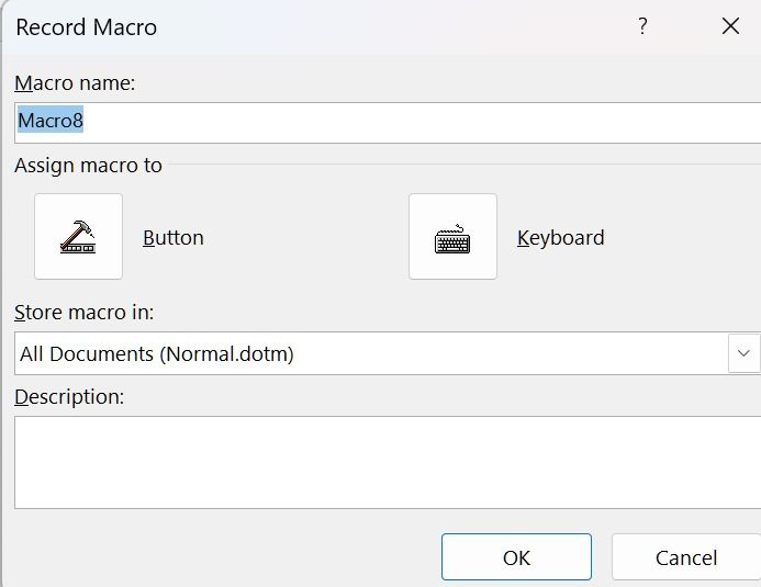 Insira o nome da macro e atribua um botão