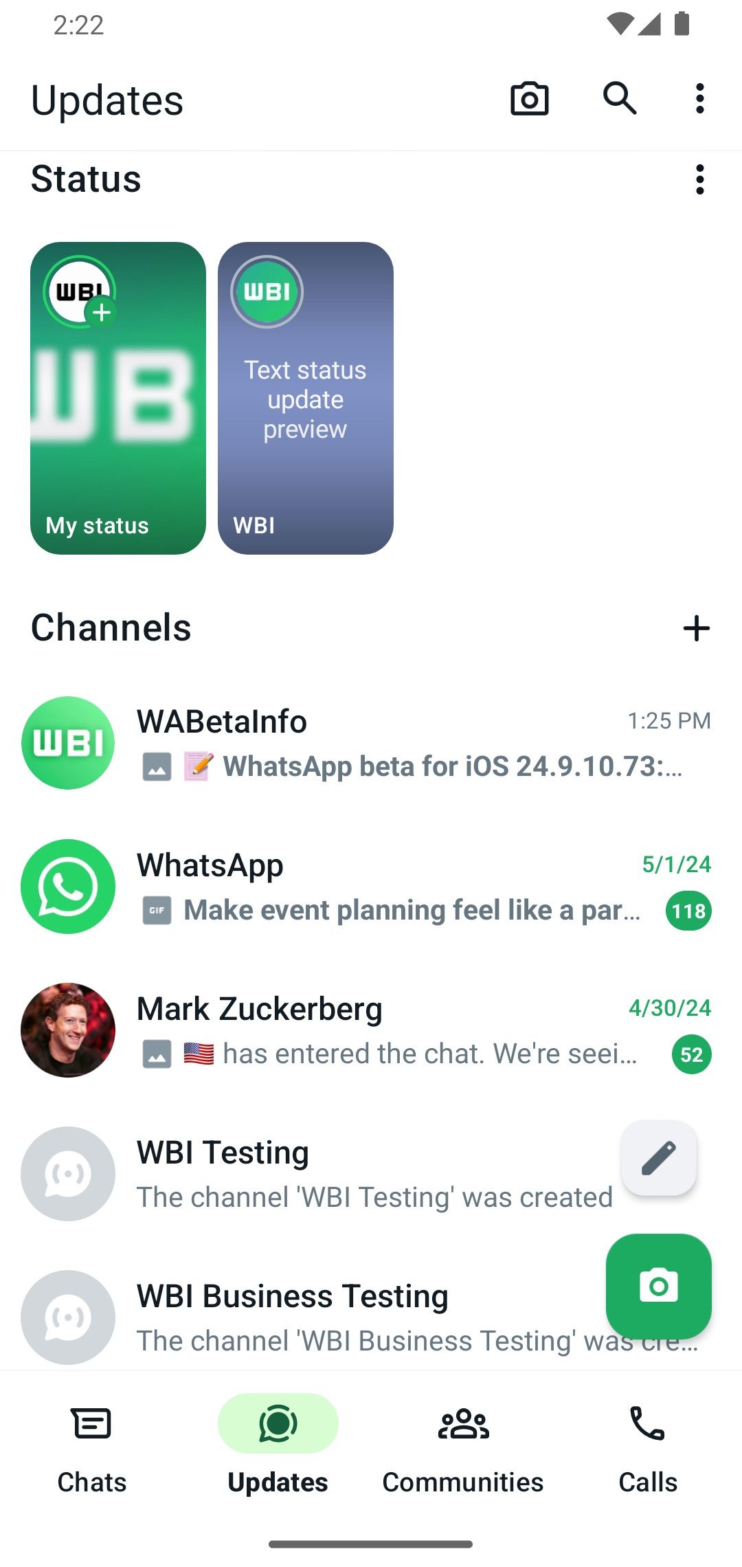 visualização do status do WhatsApp beta no Android