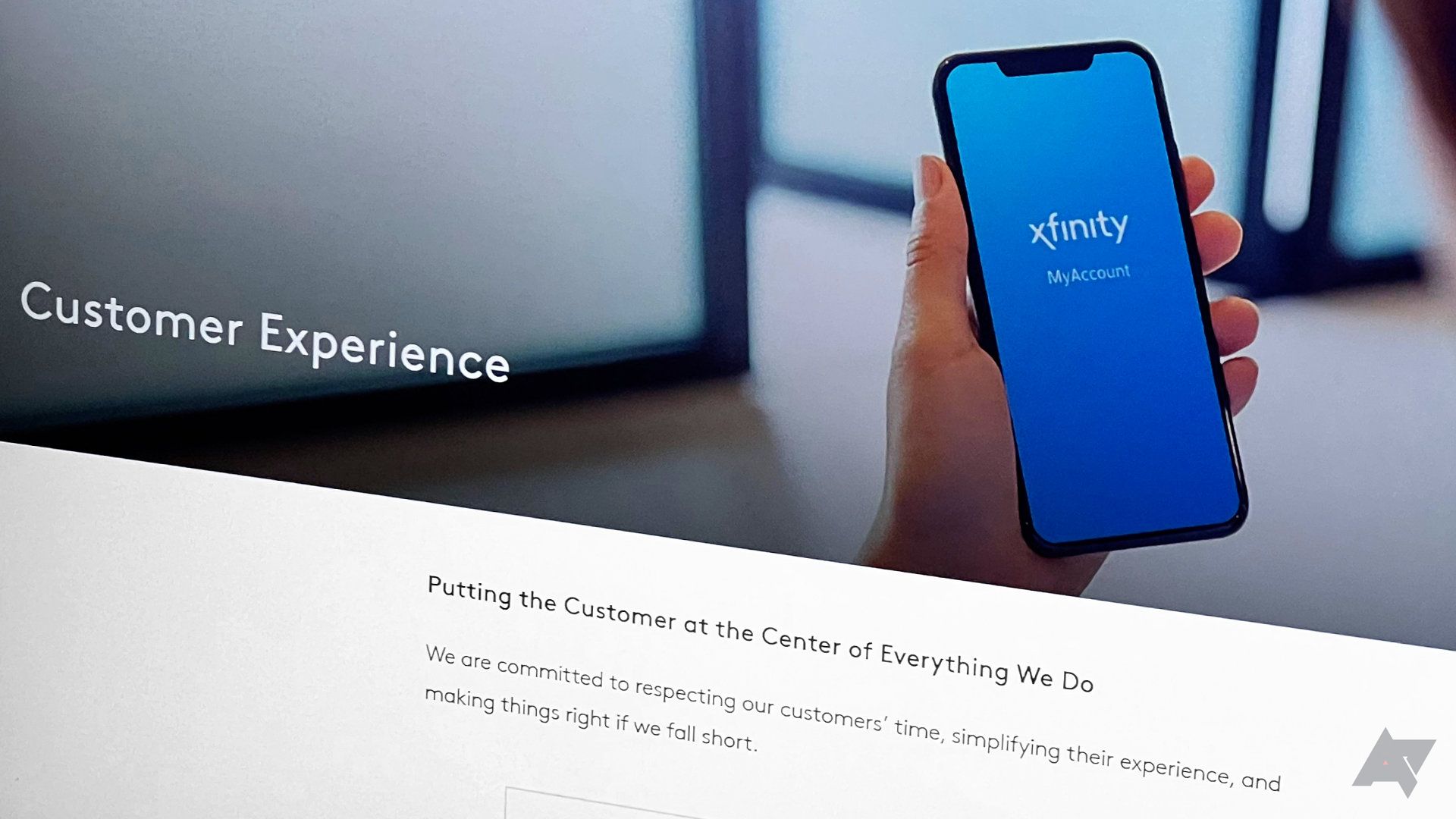 Uma foto do site Xfiniuty, mostrando a página Experiência do Cliente.