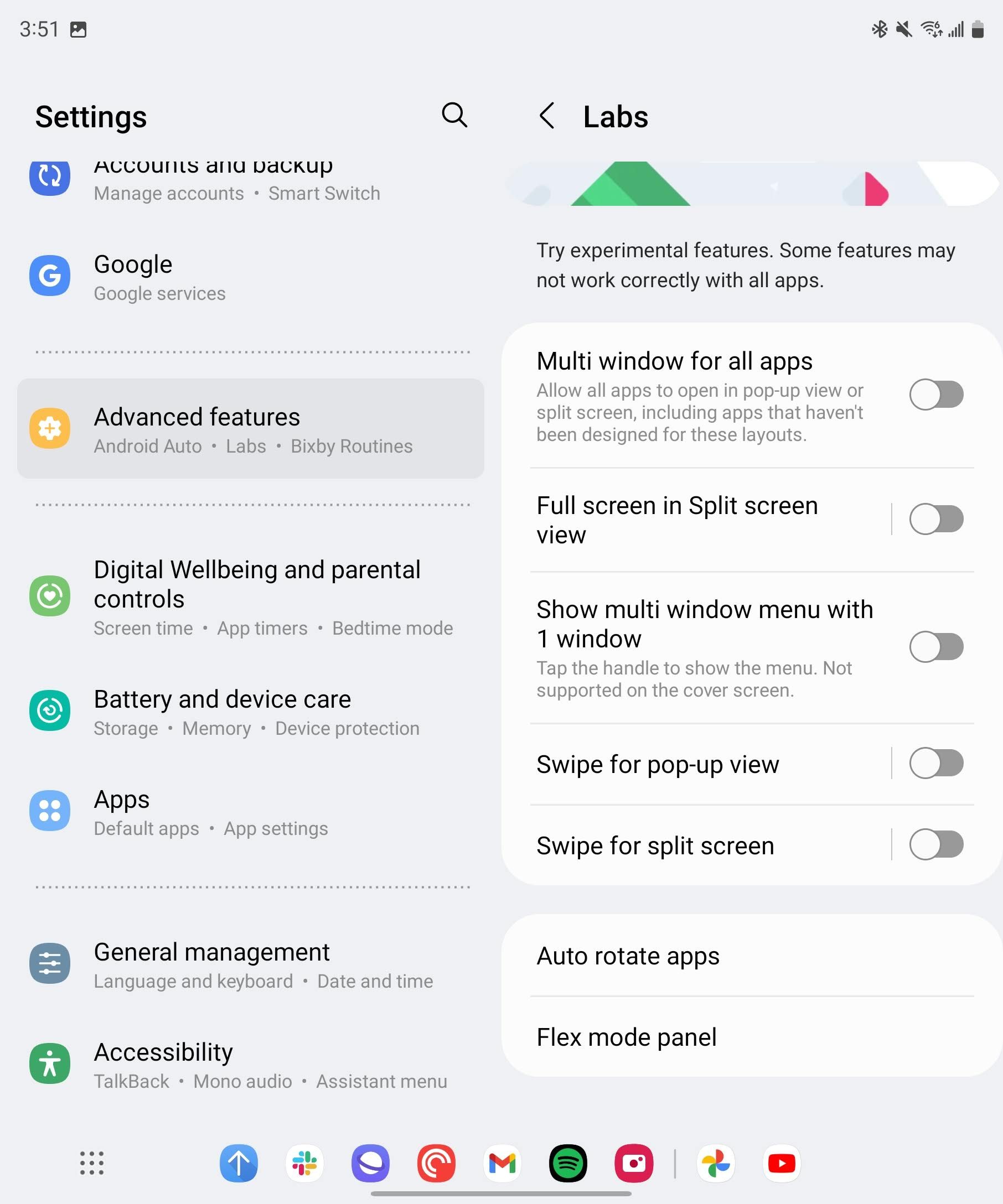 aplicativo de configurações do Samsung Fold