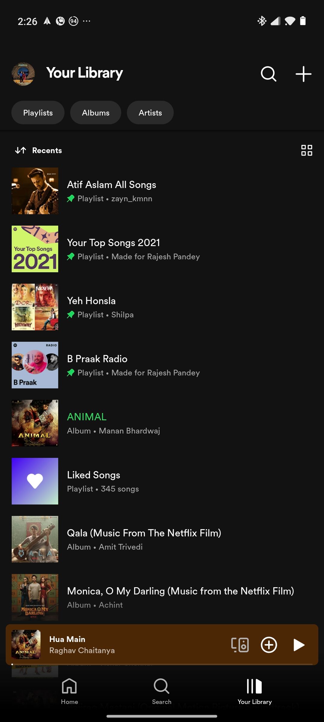 Playlists fixadas no Spotify