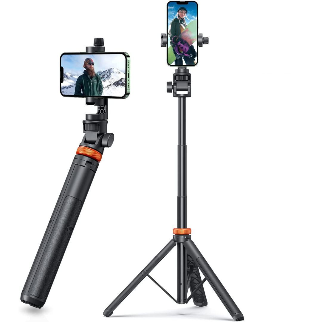 bastão de selfie eucos e tripé de telefone implantado com smartphone conectado.