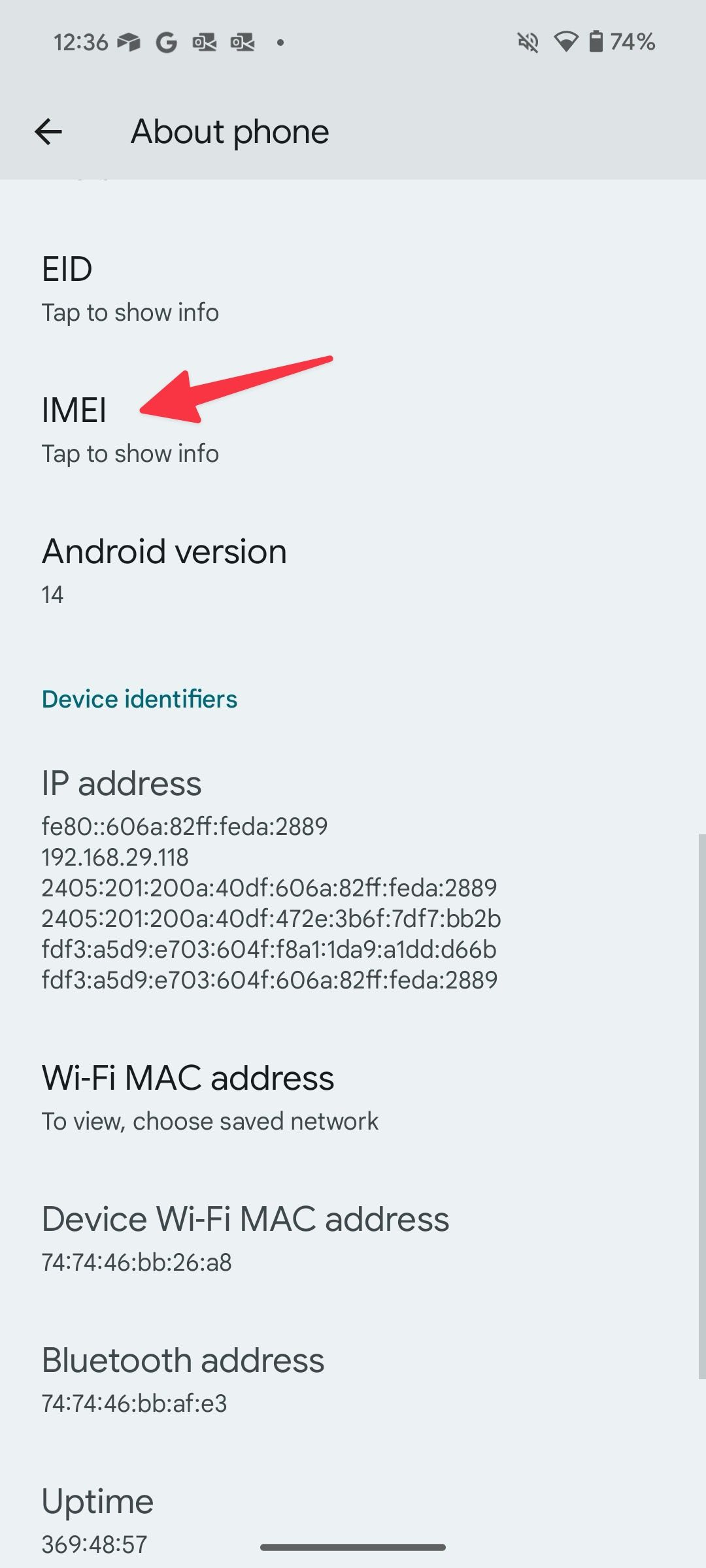 Localize o número IMEI no Android