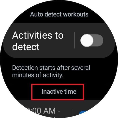 Captura de tela destacando o rótulo de tempo inativo no Samsung Galaxy Watch 6