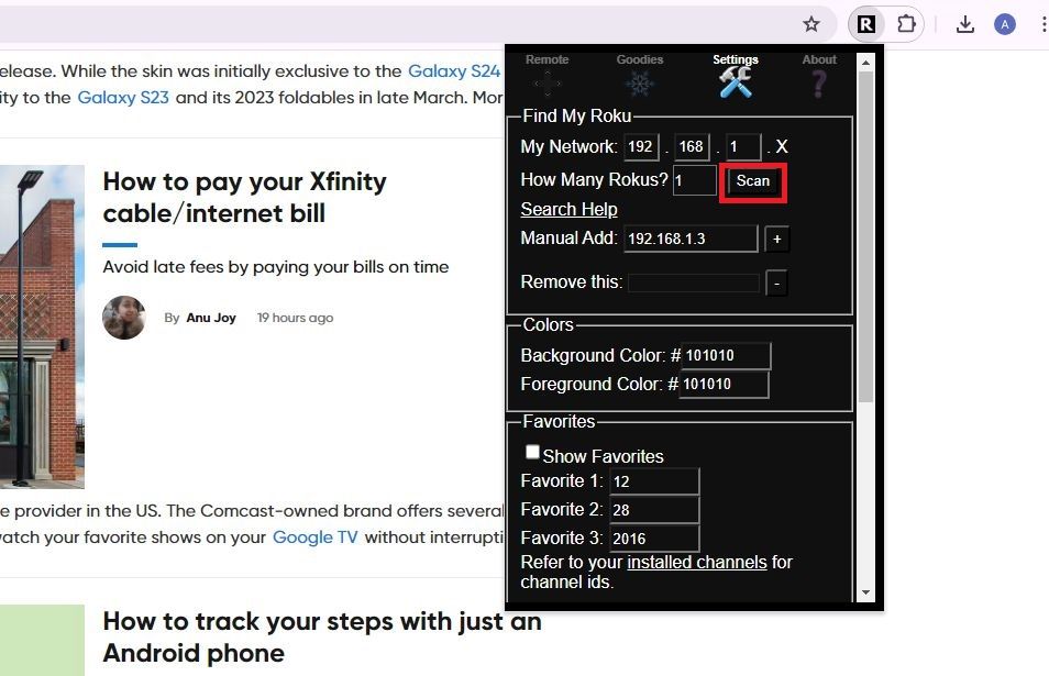 Captura de tela destacando a opção de digitalização no aplicativo da web Remoku