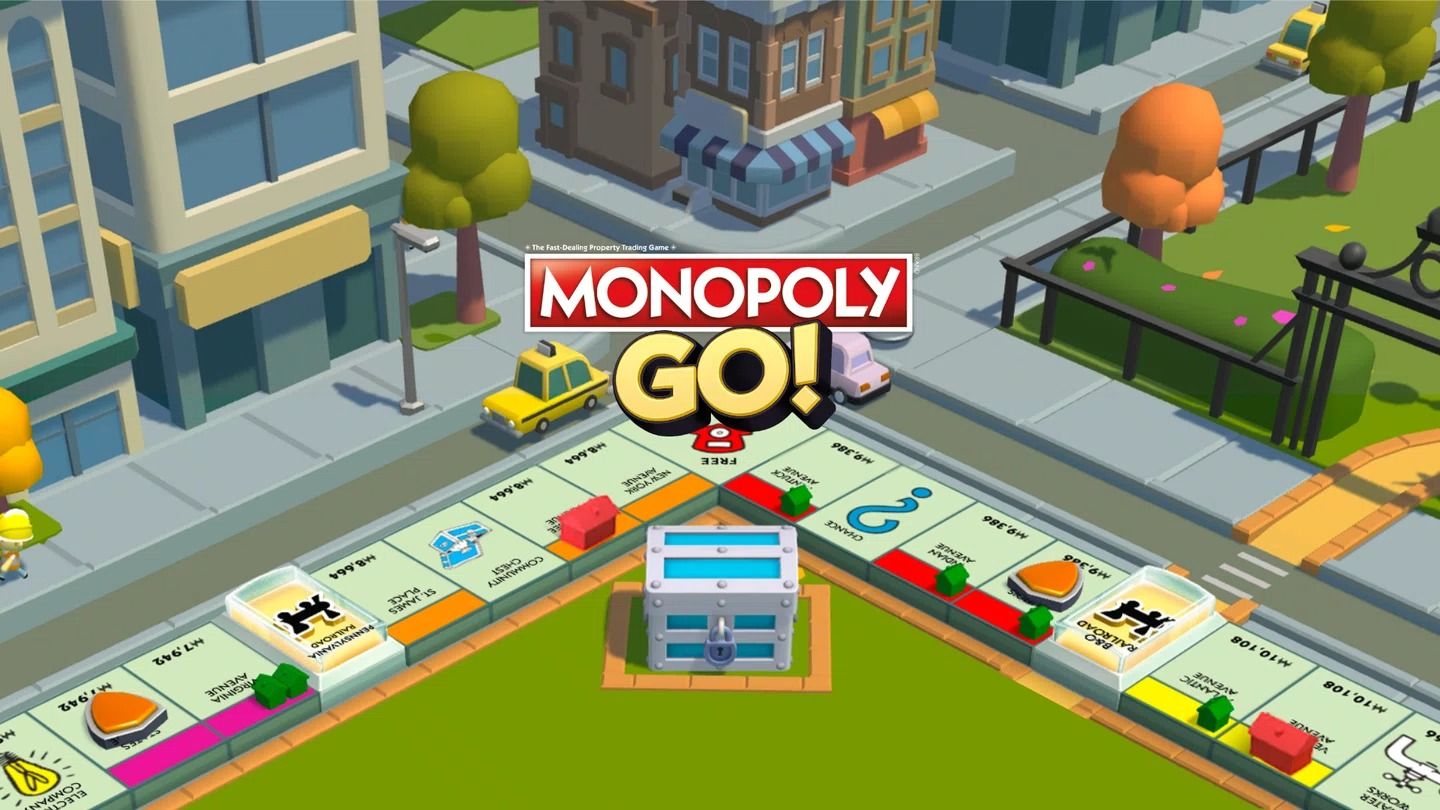 Logotipo do Monopoly Go no centro do tabuleiro