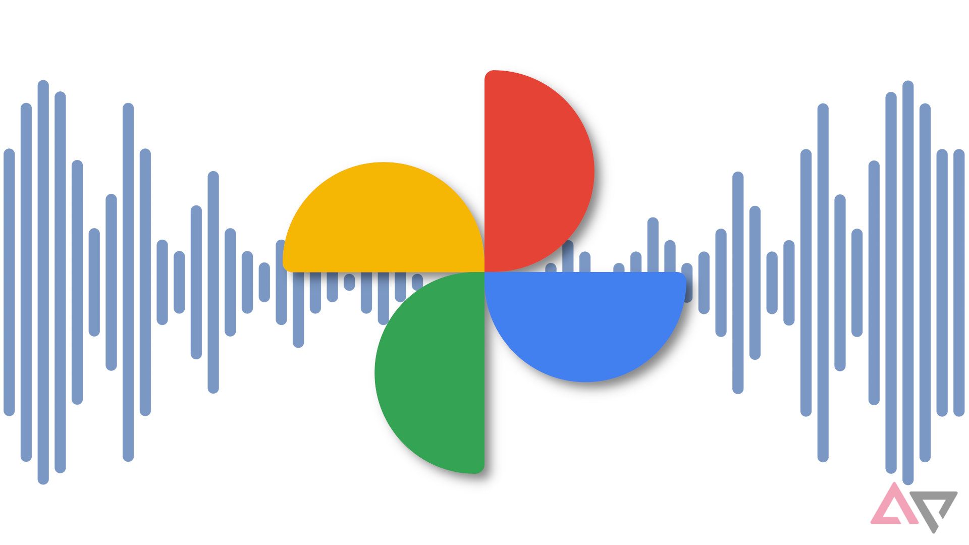 O logotipo do Google Fotos aparece sobre uma forma de onda sonora