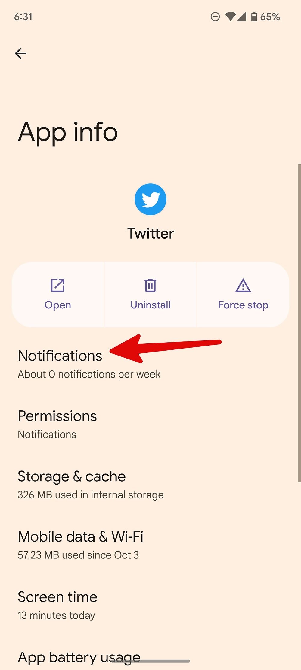 abra a notificação do Twitter no Android