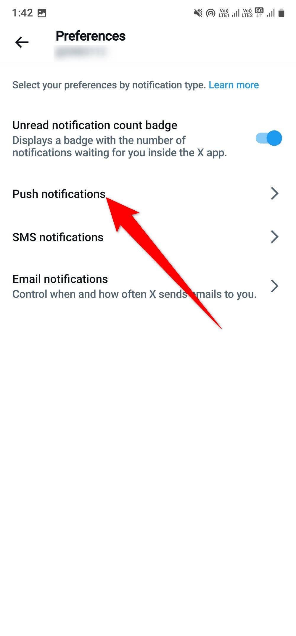 X opção de notificação push do aplicativo Android