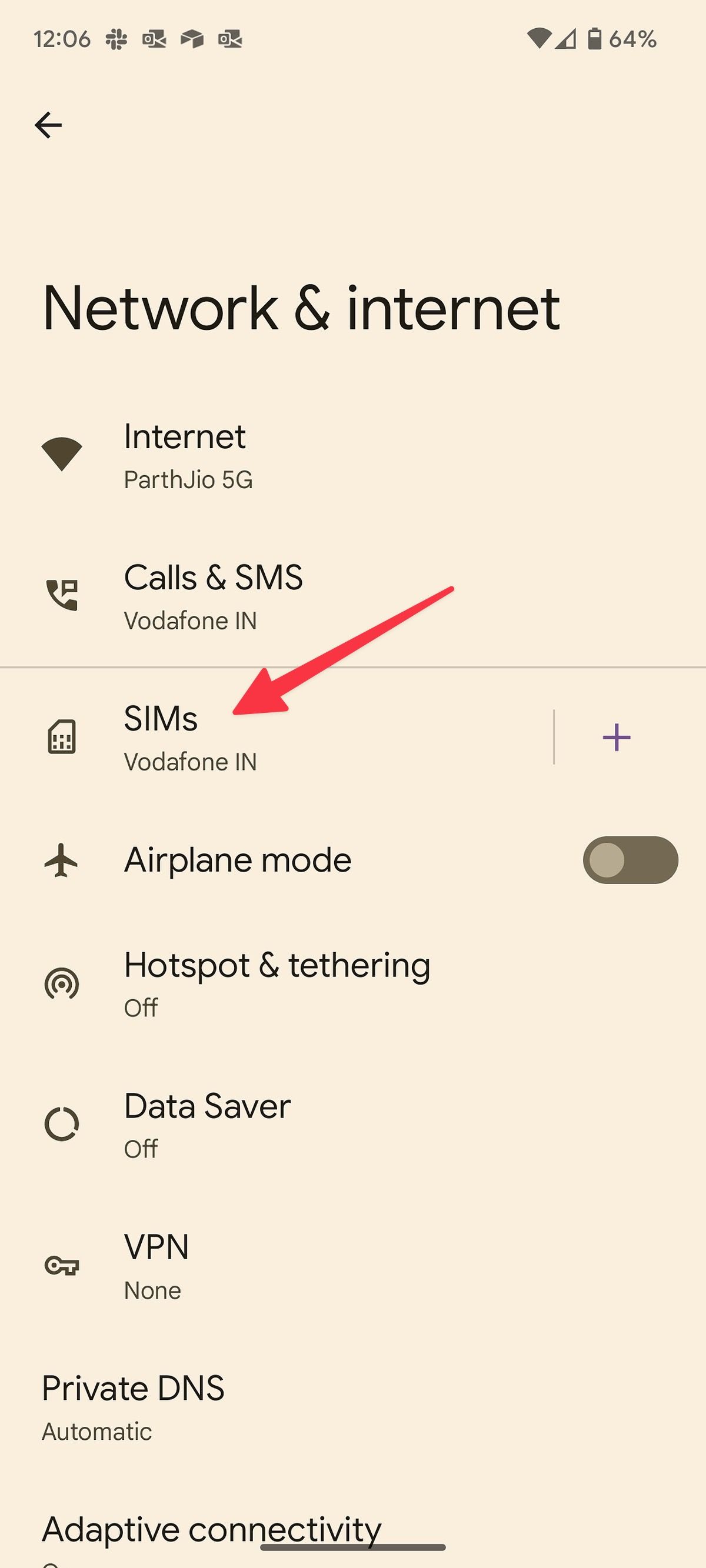selecione SIMs no Android
