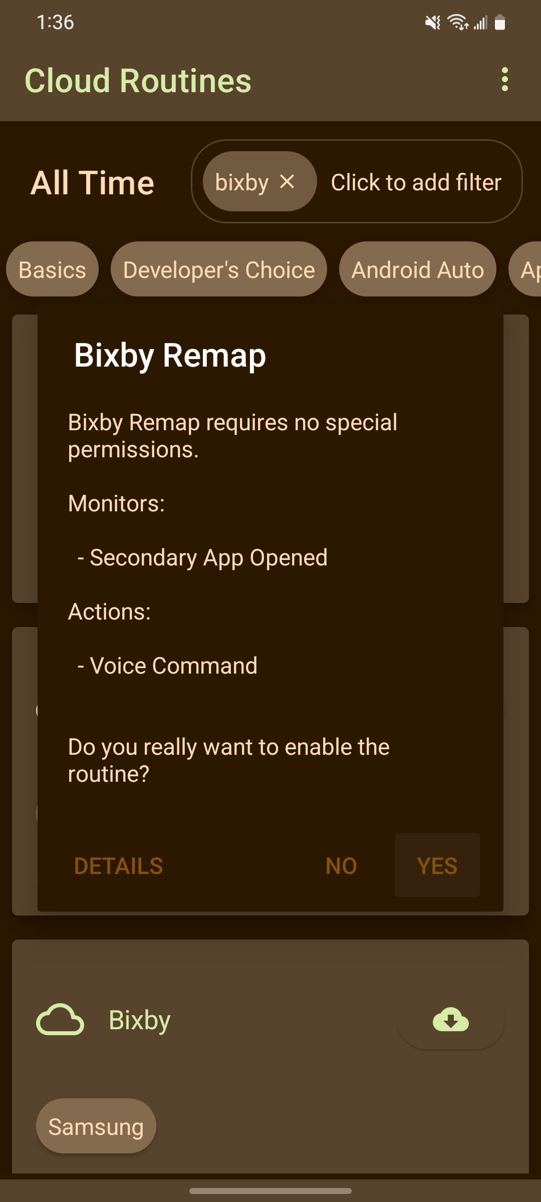 Prestes a baixar a rotina Bixby Remap no aplicativo Tasker