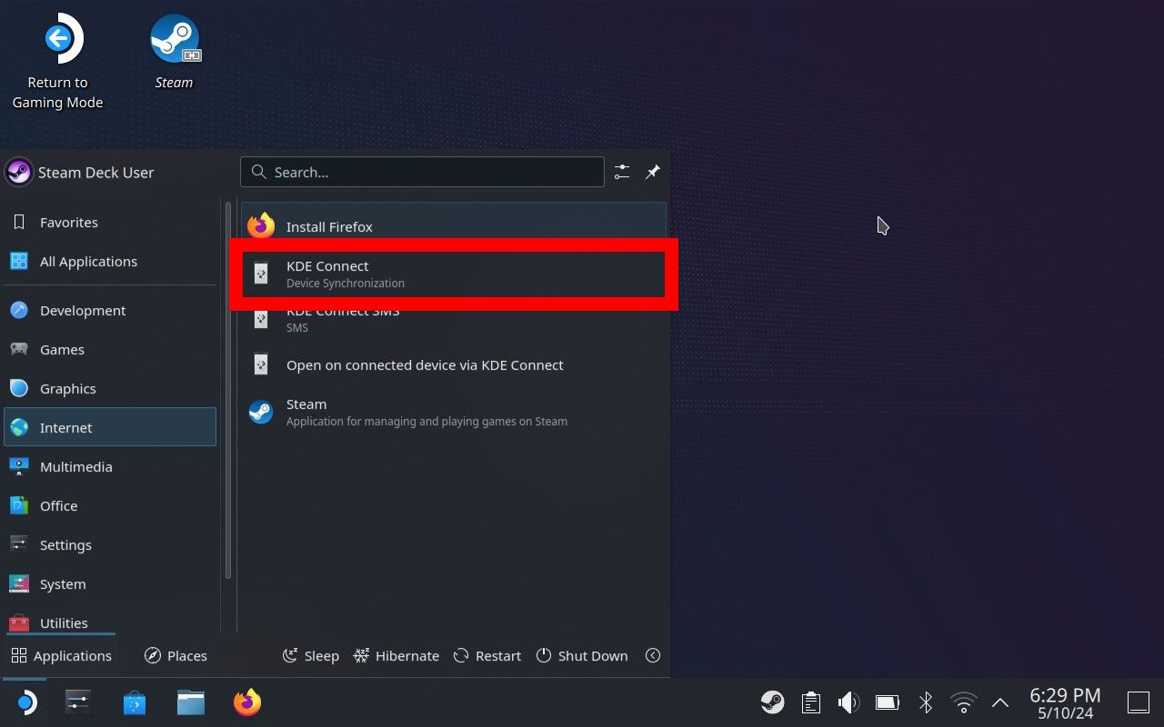 contorno de retângulo vermelho no KDE Connect na Internet no Steam OS