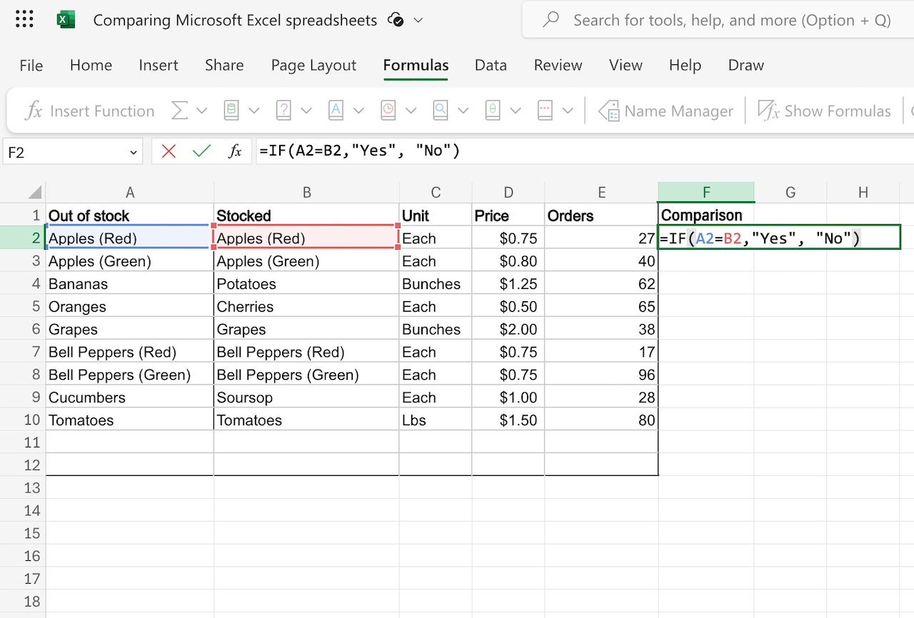 Digitando a função SE na planilha do Microsoft Excel