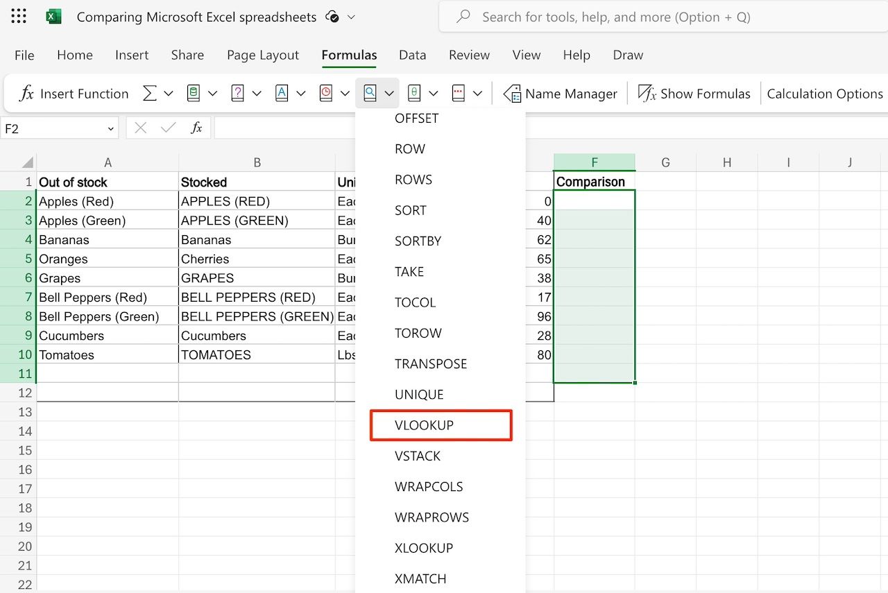 Opção VLOOKUP no Microsoft Excel