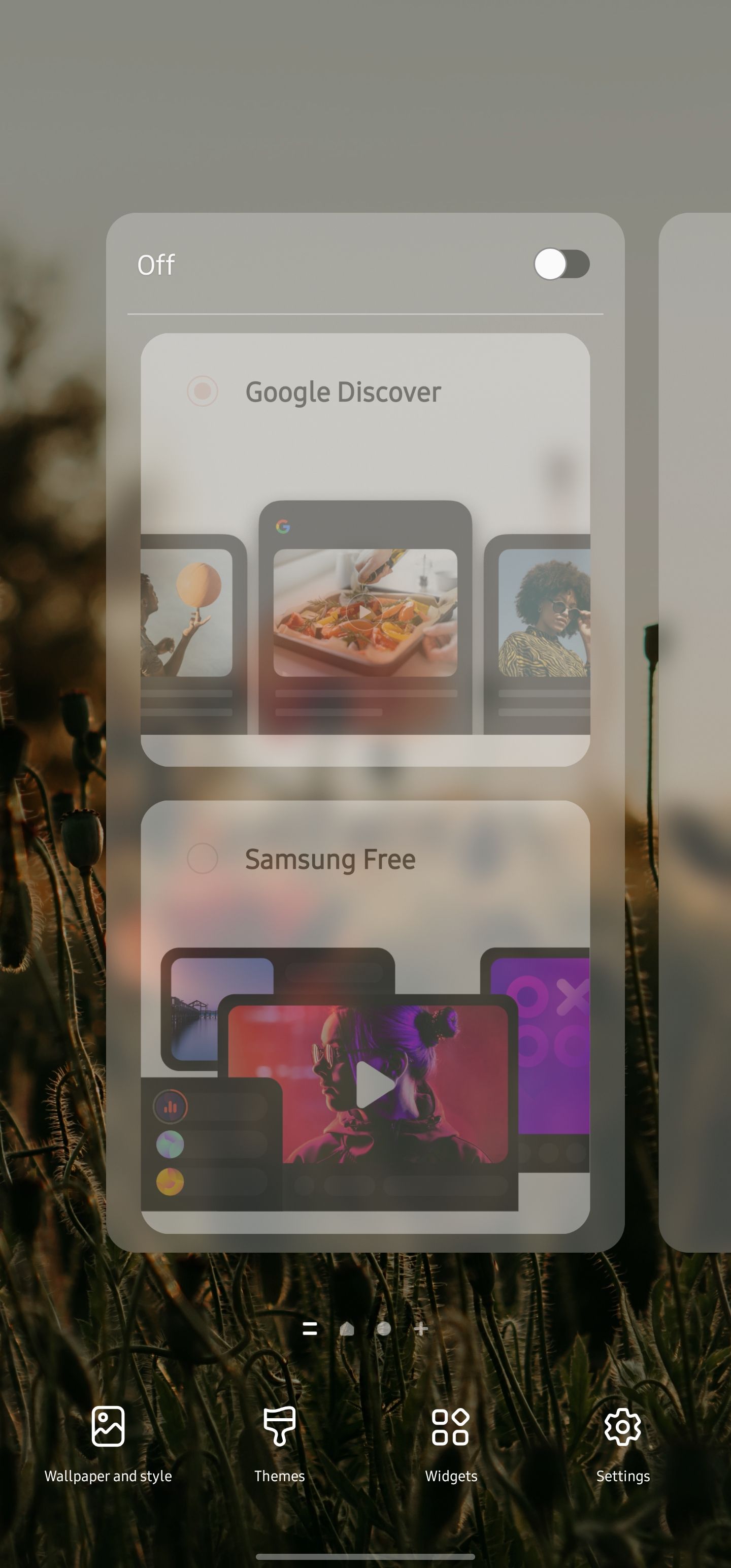 Desativando o Samsung Free e o Google Discover no telefone Samsung