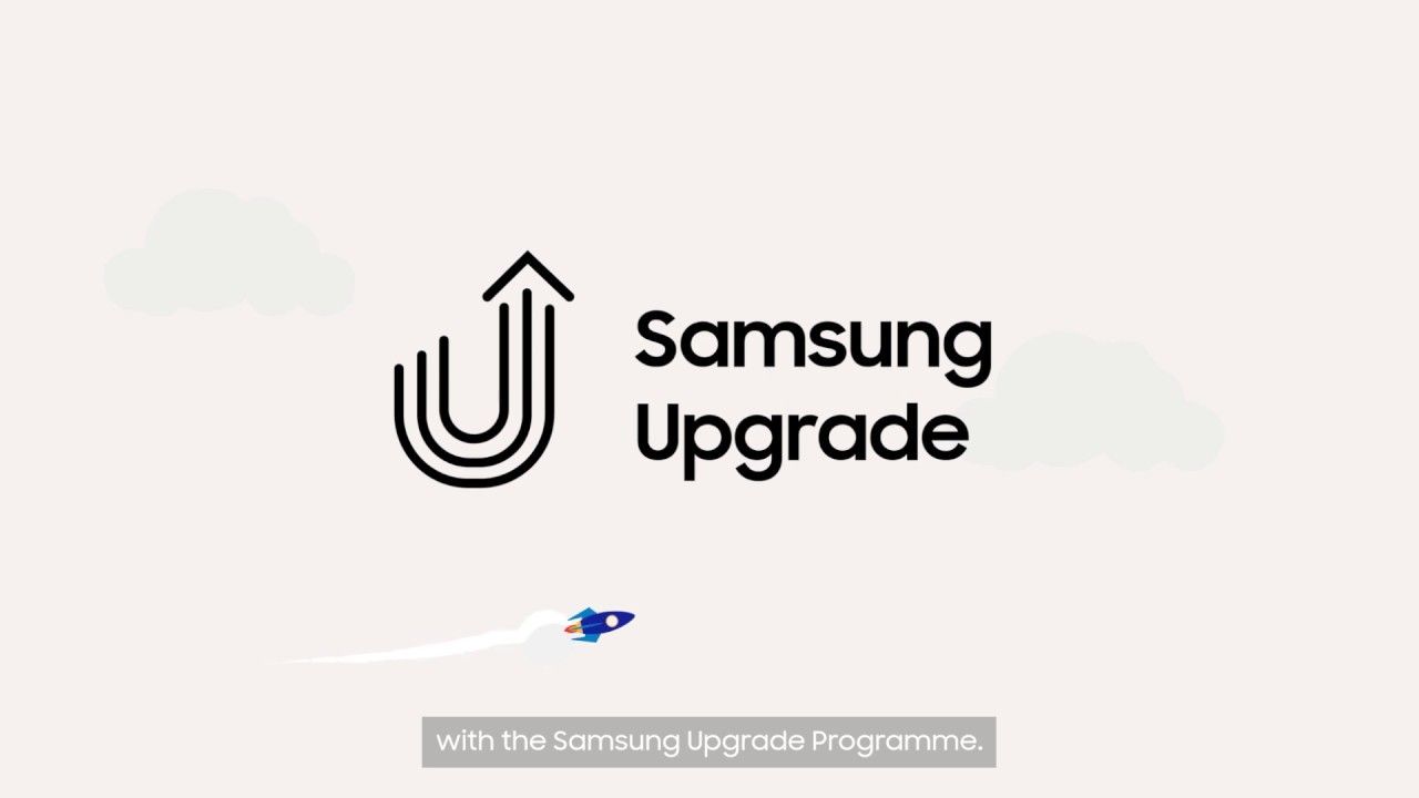 Anúncio da Samsung mostrando Samsung Upgrade com as palavras "com o programa de atualização Samsung"