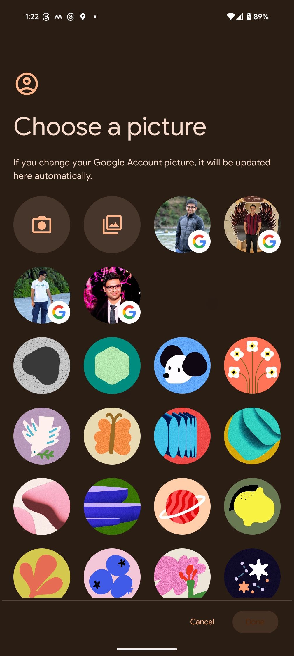 Seletor de avatar no Android 15