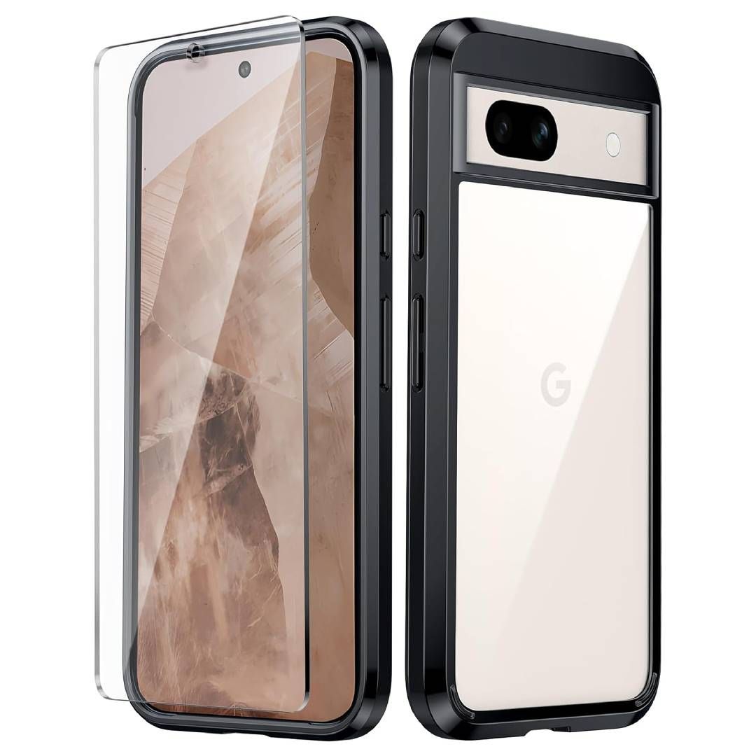 Uma renderização da capa transparente FNTCase e do protetor de tela para o Pixel 8a