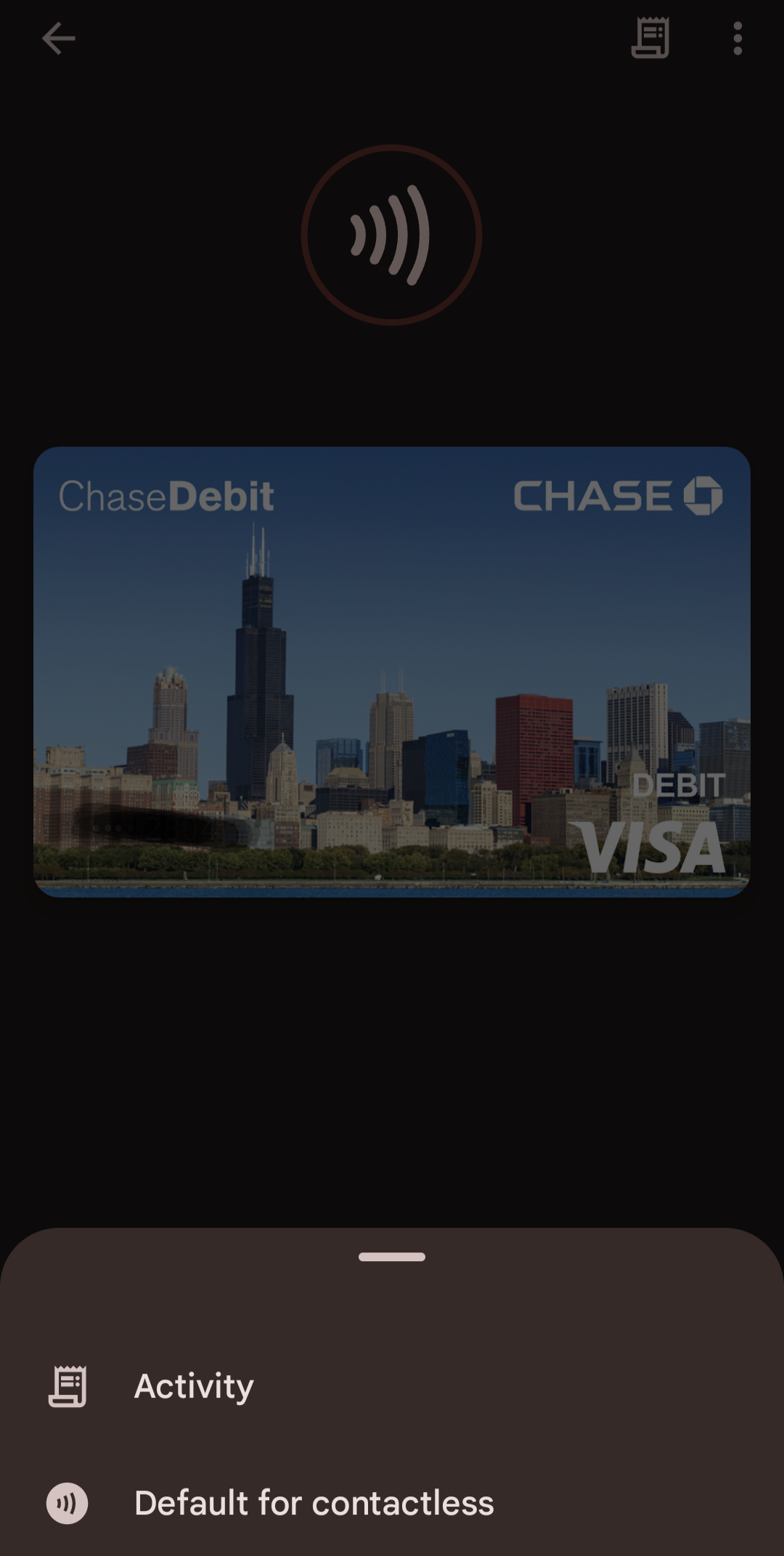 Captura de tela das opções do cartão Google Wallet