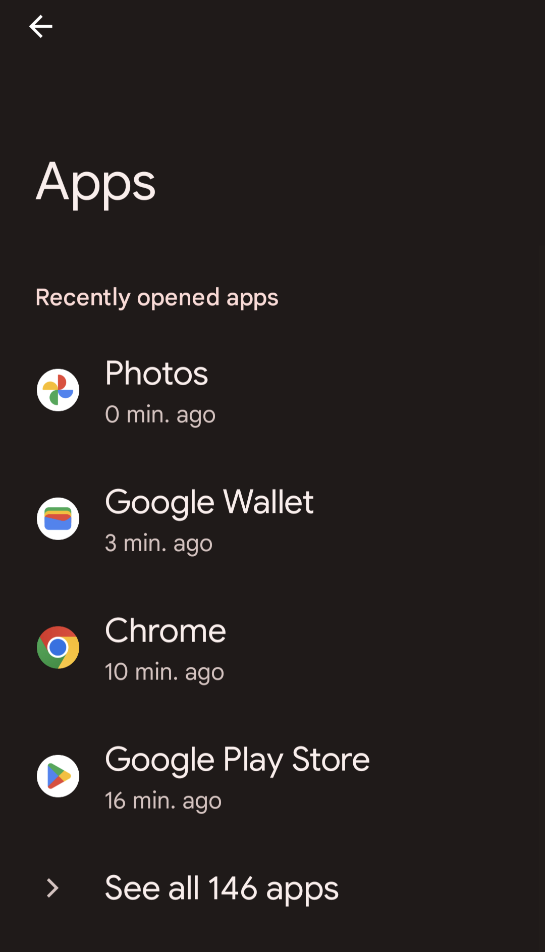 Captura de tela das configurações do aplicativo Android