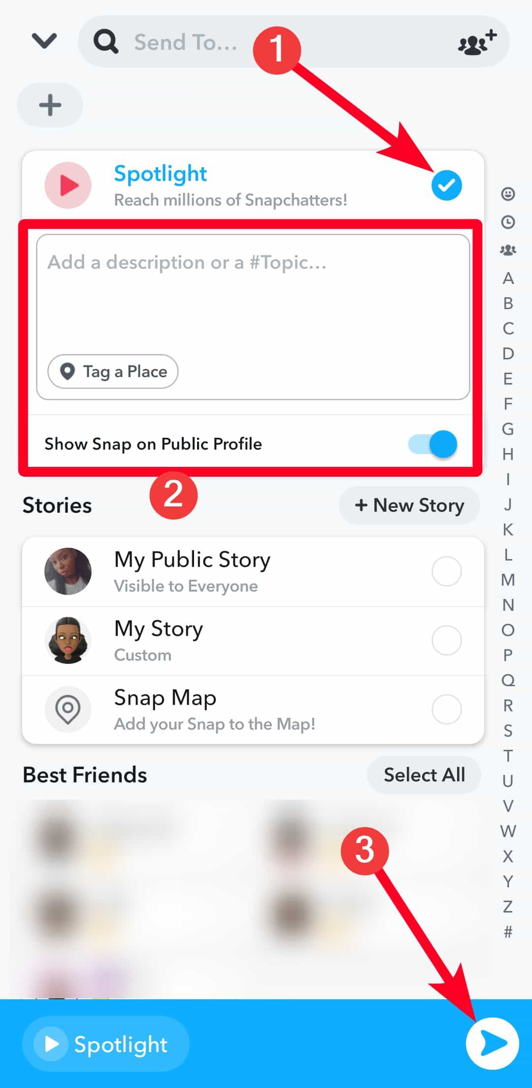 Enviando vídeo do Snapchat para o Spotlight