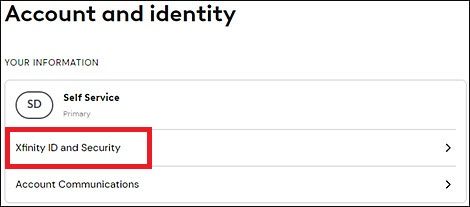 Captura de tela destacando ID e segurança do Xfinity no site do Xfinity