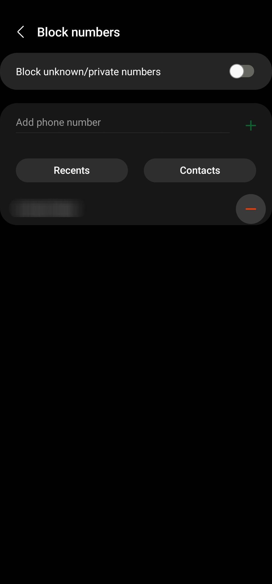 Tela de números bloqueados do aplicativo Google Phone