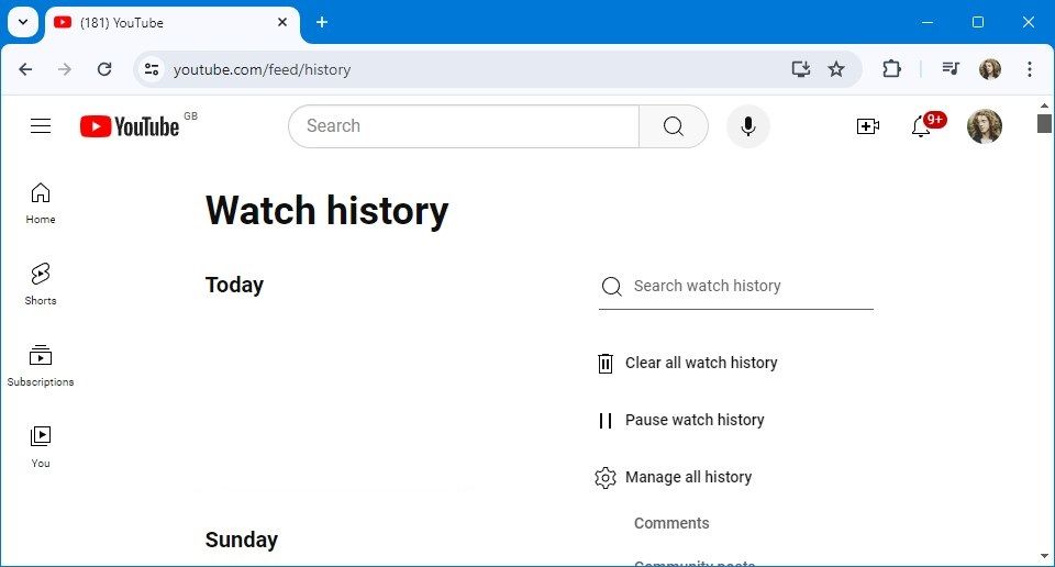 histórico de exibição do youtube no desktop