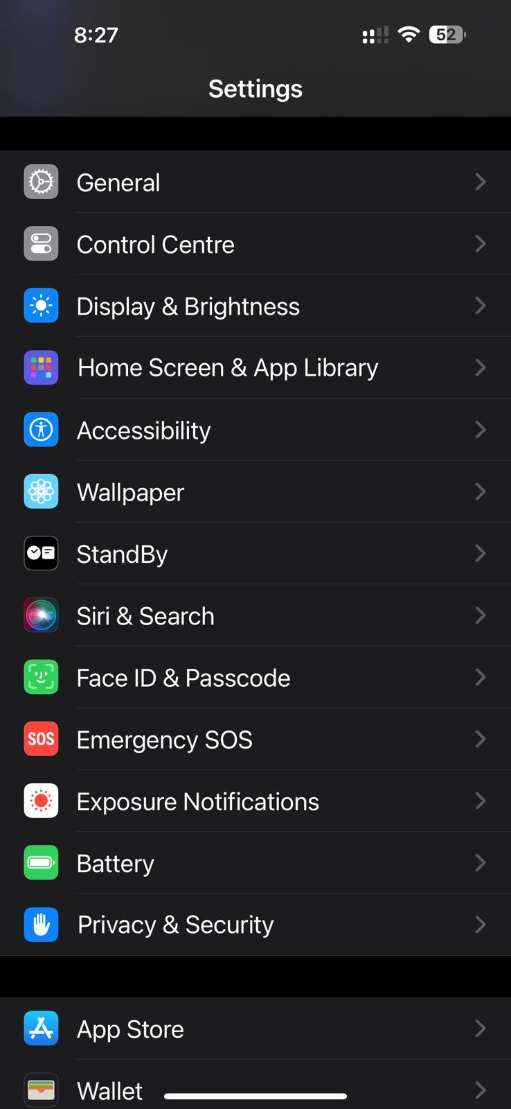 Captura de tela mostrando as configurações do iPhone