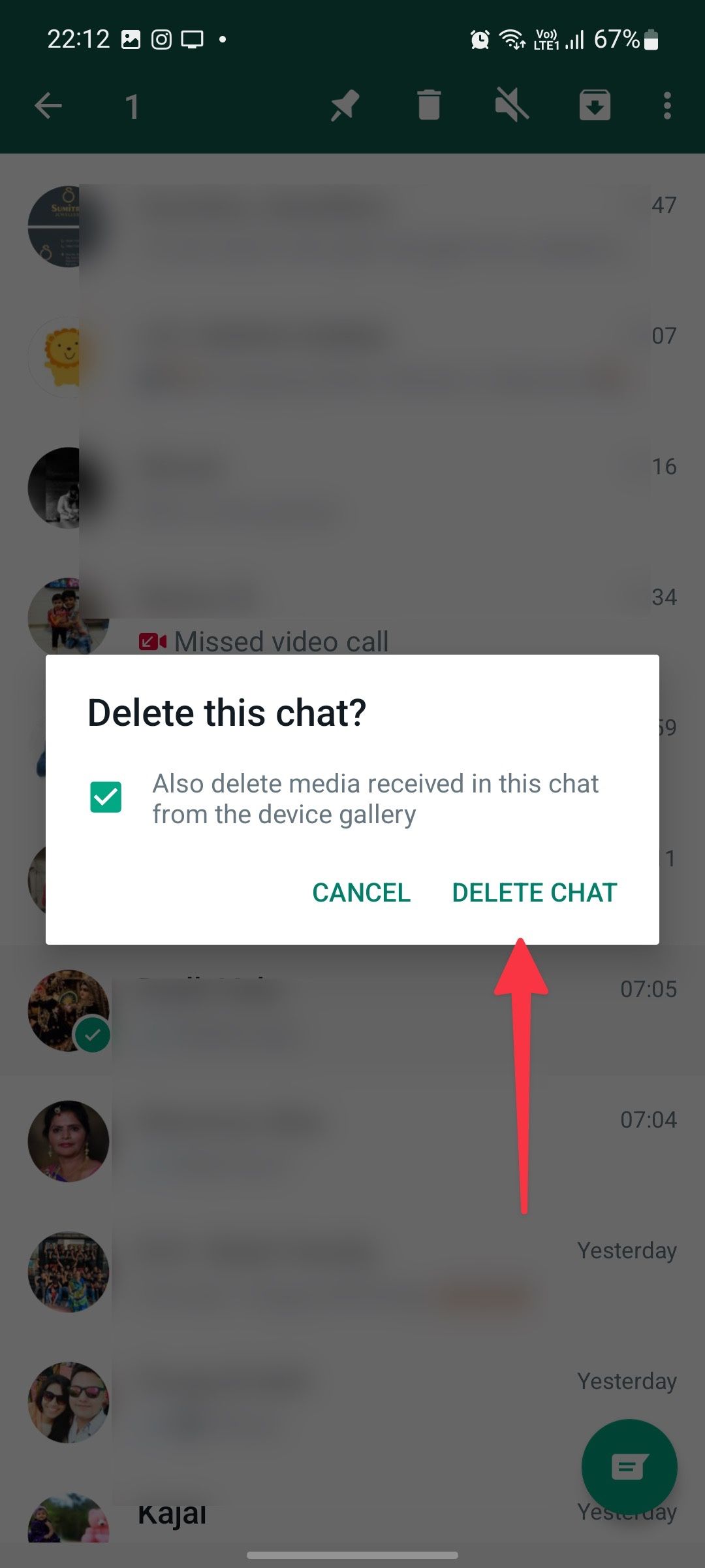 excluir uma conversa do WhatsApp no ​​​​WhatsApp para Android